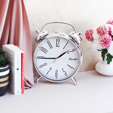 Dekoratif Gümüş Masa Saati 25X31 cm | Sessiz Çalışan Şık Masa Saati  Gümüş Renk