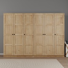 Lucas 6 Kapaklı, 12 Raf Bölmeli, Askılıklı Geniş Elbise Dolabı, Gardırop, safir Meşe 190*270