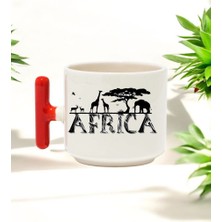 Africa Tasarımlı Kırmızı T Kulplu Seramik Baskılı Kupa Bardak 250 ml
