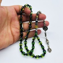 Nakkaş İmameli Yeşil Sürmeli Toz Sıkma Kehribar Tesbih