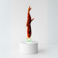 El Yapımı Amber Balık Obje – Kristal Kaideli Dekoratif Figür - 55CM
