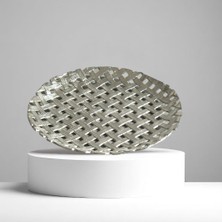 Yuvarlak Döküm Dekoratif Tabak – Gümüş Renk | 38 cm Metal Sunum ve Aksesuar Tabağı