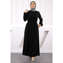 Siyah Kol Lastikli Fermuarlı Ferace