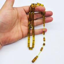 Şeffaf Sarı Renkte Kesme Model Sıkma Ateş Kehribar Tesbih