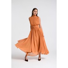 Kadın Karamel New Stella Uzun Long Şık Elbise