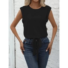 Trend Befaon Kadın Sıfır Kol Etek Ucu Bağlama Detay Ithal Krep Bluz