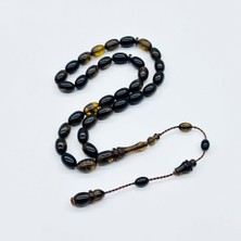 Yeşil Siyah Hareli Sıkma Ateş Kehribar Tesbih