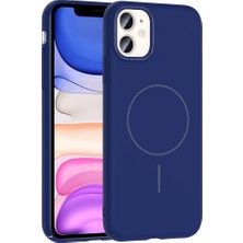 iPhone Uyumlu 11 Kılıf M-Safe Şarj Özellikli Zore Ruby Sert Kapak-Lacivert