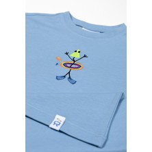 Beetlebeez Unisex Kısa Kollu Oversize Nakışlı Açık Mavi T-Shirt