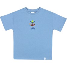 Beetlebeez Unisex Kısa Kollu Oversize Nakışlı Açık Mavi T-Shirt