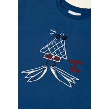 Beetlebeez Unisex Kısa Kollu Oversize Baskılı Mavi T-Shirt