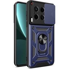 Tecno Camon 30 Kılıf Magnetik Standlı Kamera Korumalı Zore Sürgülü Vega Kapak-Mavi