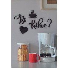 Elite Siyah Ahşap “bi Kahve?” Yazılı Duvar Dekoru | 35X30 cm Lazer Kesim Mutfak & Kahve Köşesi Süsü 1 Adet