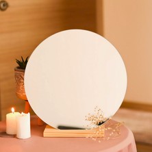 Evcazım Yuvarlık Estetik Asimetrik Ahşap Makyaj Aynası Çerçevesiz, Dekoratif Masa Oturma Odası 30 cm