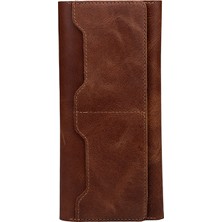 Zore Hakiki Deri Universal 10 Kart Hazneli Mıknatıslı Telefon Bölmeli Cüzdan-Kahverengi