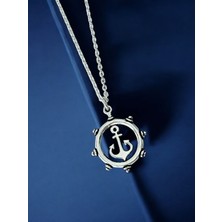 Denizci Dümeni Çapa Detaylı Parlak  Tasarım 925 Ayar Gümüş Kolye