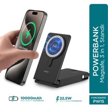 Phixi Ultimate PW15 10000mAh 22.5W Kendinden Kablolu MagSafe Powerbank + Watch + Stand - Kablosuz  Şarj Cihazı - 1 PD  1 USB Port - Dijital Ekran - Taşınabilir Şarj Cihazı