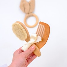 Nami Baby Organics Doğal Keçi Kılı Bebek Saç Fırçası ve Ahşap Tarak Seti Saklama Keseli 3'lü Set