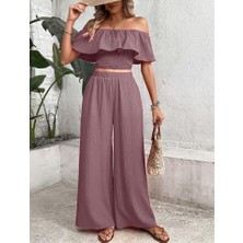 Janes Kadın Aerobin Kumaş Fırfır Detaylı Madonna Yaka Takım