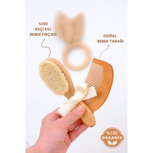 Nami Baby Organics Organik Keçi Kılı Bebek Fırçası ve Ahşap Tarak Set - Taşıma Keseli