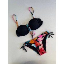 Kadın Siyah Taş Işlemeli Astarlı Bikini Takım HZL25S-LC207