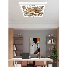 Gül Yazması Avize, Modern Baskı Tasarım Avize, 60X60 Kare LED Lamba, 60WATT Güçlü Işık Salon Avize