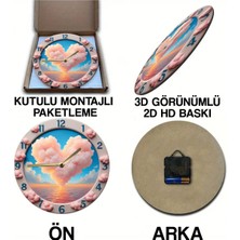 Sessiz Yuvarlak Ahşap Duvar Saati, Kuvars Bulut Kalp Desen 2d SDW031