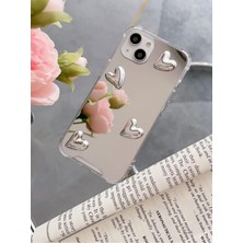 Iphone 13/14 Uyumlu Aynalı Kılıf Gümüş Kalp Tasarımlı Darbelere Karşı Dayanıklı Esnek Kapak