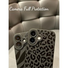 Iphone 16 Uyumlu Kılıf Mat Siyah Leopar Desenli Darbelere Dayanıklı Yumuşak Kamera Korumalı Kapak