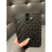 Iphone 16 Uyumlu Kılıf Mat Siyah Leopar Desenli Darbelere Dayanıklı Yumuşak Kamera Korumalı Kapak