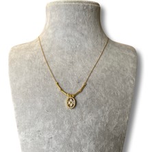 Gold Oval Baget Uçlu Taşlı Bijuteri Kolye