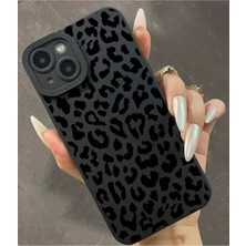 Iphone 15 Plus / 14 Plus Uyumlu Kılıf Mat Siyah Leopar Desenli Yumuşak Kamera Korumalı Kapak