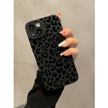 Iphone 15 Plus / 14 Plus Uyumlu Kılıf Mat Siyah Leopar Desenli Yumuşak Kamera Korumalı Kapak