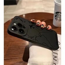 Iphone 16 Pro Uyumlu Kılıf Mat Siyah Harita Desenli Yumuşak Kamera Korumalı Kapak