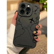 Iphone 16 Pro Uyumlu Kılıf Mat Siyah Harita Desenli Yumuşak Kamera Korumalı Kapak