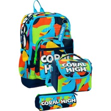 Coral High Ilkokul Üçlü Okul Başlangıç Çanta Seti - Lacivert Mavi Grafiti, Erkek Çocuk