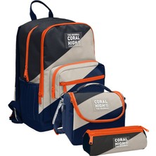 Coral High Ilkokul ve Ortaokul Okul Çanta Üçlüsü - Erkek Çocuk, Lacivert Bej Renkli Çizgili