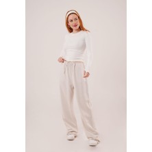 Trend Befaon Cepli Bağlama Detaylı Keten Ekru Pantolon