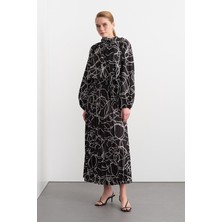 Rope Desenli Fularlı Gömlek Pilise Etek Takım Siyah