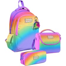 Coral High Üç Gözlü Çok Renkli Renk Geçişli Gradyan, Kız Çocuk, Ilkokul Üçlü Okul Çanta Seti