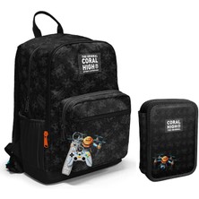 Coral High Drone Pilotu Siyah Erkek Çocuk Okul Çantası ve Organizer Kalemlik Seti - Ilkokul ve Ortaokul