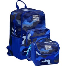Coral High Ilkokul ve Ortaokul Sırt Çantası ve Beslenme Seti - Erkek Çocuklar Için Mavi Lacivert Kamuflaj