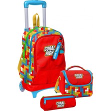 Coral High Kırmızı Çekçek Tekerlekli Okul Çanta Seti 17 Litre Su Geçirmez Polyester Erkek Çocuk