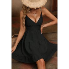 Trend Befaon Siyah Askılı Sırt Dekolteli Yazlık Elbise E-5500