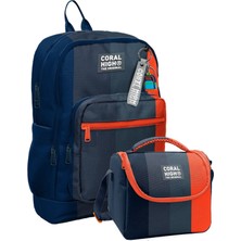 Coral High Erkek Çocuklar Için Dayanıklı Ikili Ilk Okul Çanta Seti - Siyah Turuncu Renkli Çizgili