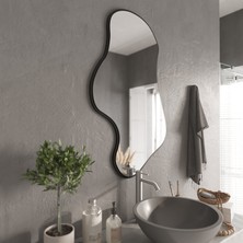 Organik Formlu Uzun Duvar Aynası – Modern Mdf Siyah Çerçeve, Banyo & Salon Dekoratif Ayna (AYP181)