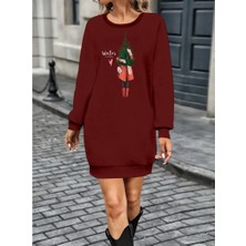 Modavera Kadın Uzun Kollu Bisiklet Yaka Desenli Kısa Viskon Iki Iplik Elbise