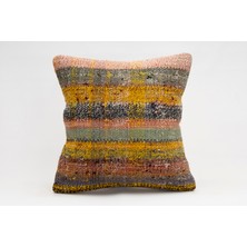 El Yapımı Kilimden Yapılmış Vintage Kırlent Kılıfı, Yün, 40X40 cm