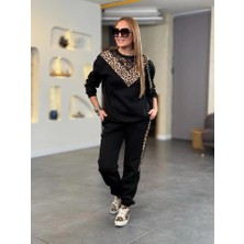 Trend Befaon Kadın Üç Iplik Kumaş Leopar Desenli Dantel Detaylı Ikili Takım