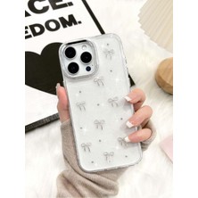 iPhone 16 Pro Uyumlu Fiyonk Desenli Şeffaf Kılıf Simli Darbeye Karşı Dayanıklı Kapak